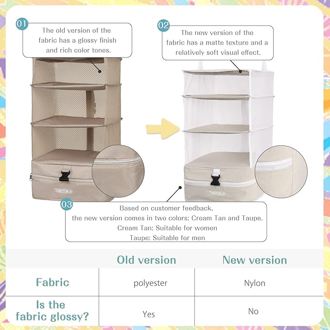 TABITORA Portable Hanging Travel Shelves Bag Packing Cube Organizer Suitcase Storage Large Capacity (Taupe L)