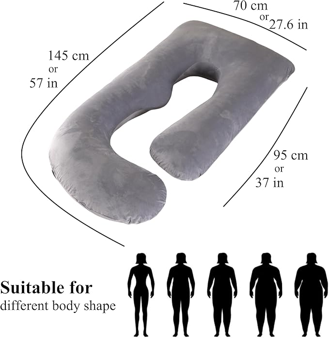 Pregnancy Pillow, Full Body Maternity Pillow 57 inch, with Removable Washable Cover - Sleep Support for Legs, Back, Neck, Shoulder, HIPS, Belly for Pregnent Women, Velvet Cover(Grey)