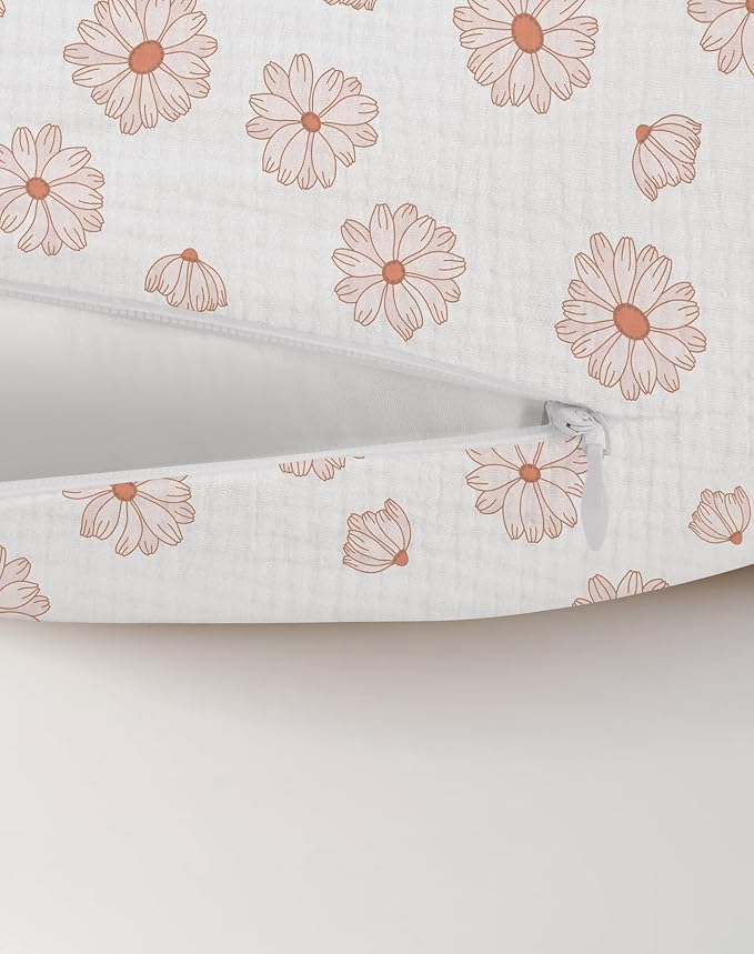 Nursing Pillow Covers 2 Pack, Muslin Nursing Cover for Breastfeeding Pillows, Comfortable for Baby Girls and Boys (Dusty Rose & Flower)