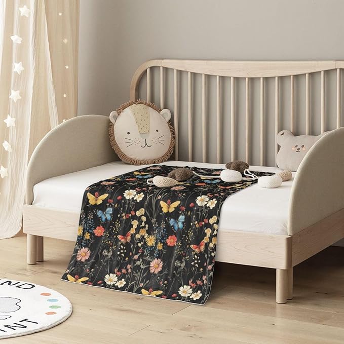 Baby Blanket Wildflower Botanical Butterfly Flower for Boy Girl Newborn 30x40 Inch Toddler Infant Nursery Throw Blankets Double Layer Comfy Soft Plush Stroller Crib Quilt