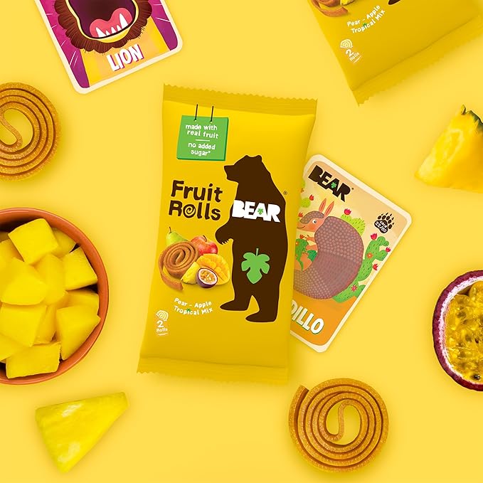 BEAR Real Fruit Snack Rolls - Gluten Free, Vegan, and Non-GMO - Tropical – Healthy School And Lunch Snacks For Kids And Adults, 0.7 Ounce (Pack of 18)