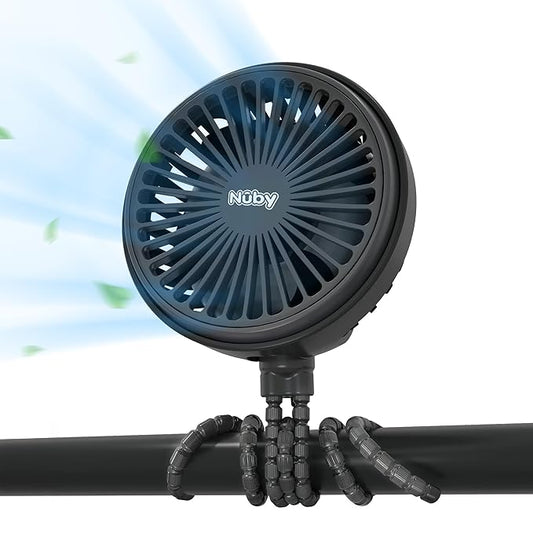 Nuby 3-Speed Stroller Fan with Adjustable Legs - Stroller Accessories - Summer Travel Essentials - Ideal for Car Seats and Play Yards - Black