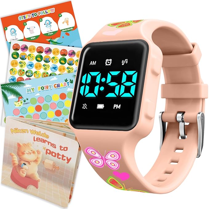 Toddler Potty Training Set – Potty Training Watch with Musical/Vibration Countdown Alerts, Fun Board Book, Progress Chart & Reward Stickers – Interactive Potty Training Kit for Kids Ages 2-6