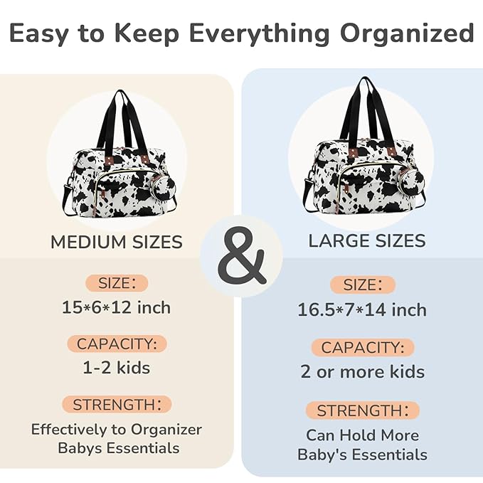 Diaper Bag Tote, Baby Bag Travel Diaper Tote Bag with Pacifier Case, Cute Maternity Hospital Baby Stylish Diaper Tote for Mom Dad Medium Size, Cow Print