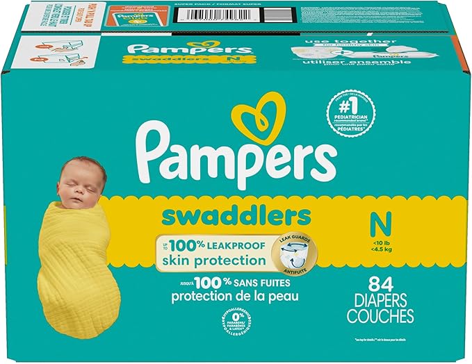 Pampers Baby Diapers - Swaddlers - Size 0, 84 Count, Ultra Absorbent Disposable Newborn Diaper