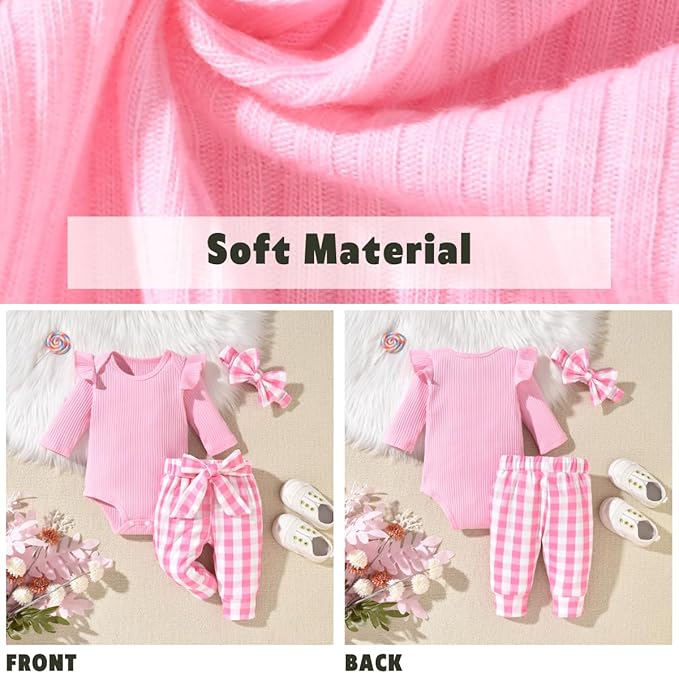 Aalizzwell Preemie Newborn Infant Baby Girls Clothes Ribbed Romper Bodysuit Pants Set Fall Winter Outfits