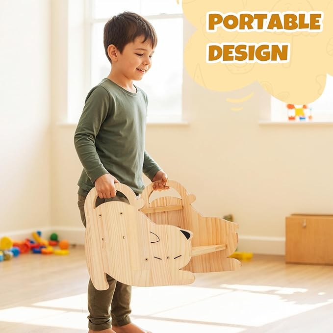 COSYLAND Kids Step Stool with Handle - Height Adjustable 2 Step Stool for Toddlers - Stable Wooden Nursery Step Stool for Toilet Potty Training, Bathroom, Kitchen Easy to Clean (Natural)