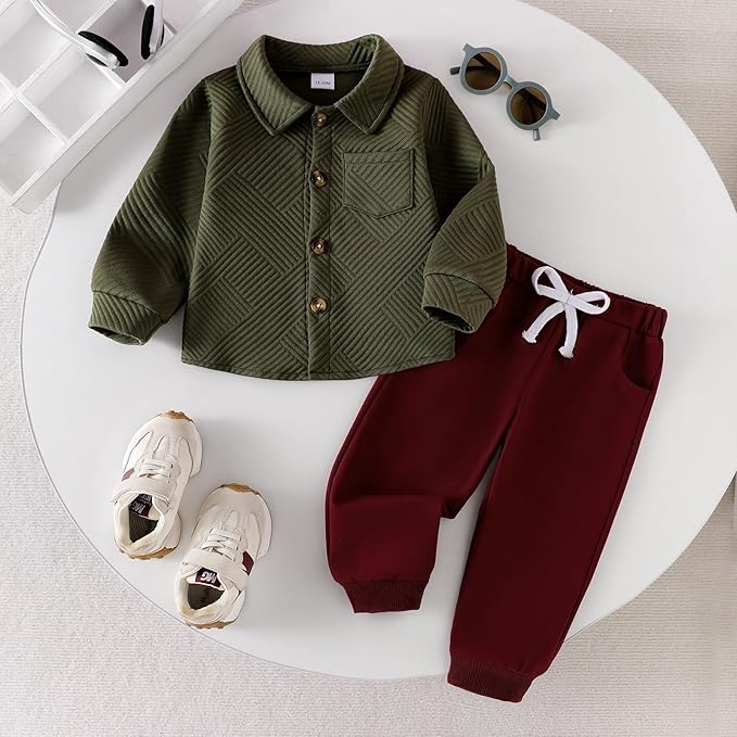 Toddler Boy Clothes Baby Outfits Fall Winter Long Sleeve Button Down Sweatshirt + Casual Pants 2pcs 18 Months - 5T