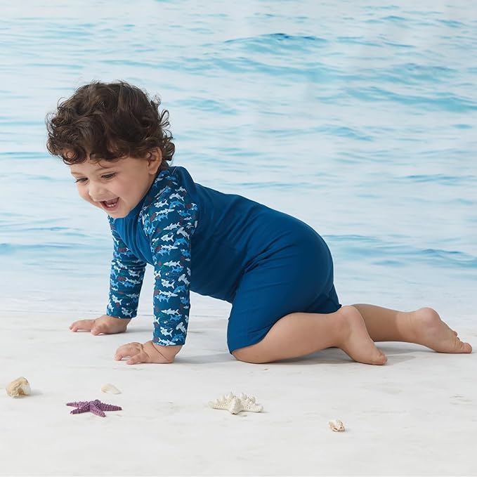 UMELOK Baby Boys UPF 50+ Sun Protection One Piece Rashguard Swimsuit with Snap Bottom
