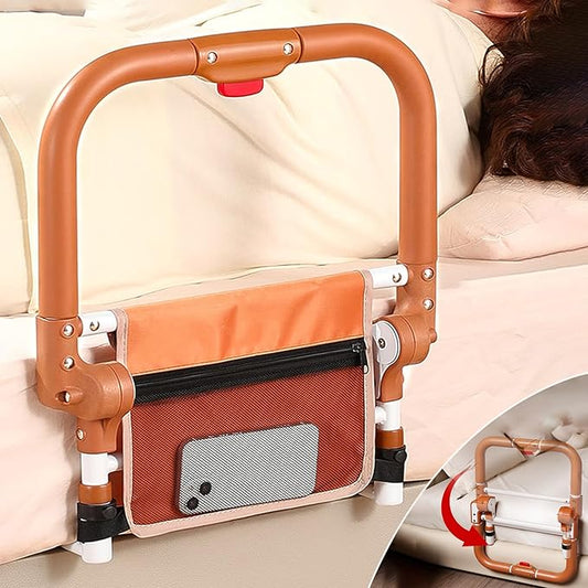 Folding Bed Rails for Elderly Adults Safety, Adjustable Height Bed Assist Rails for Seniors, Foldable Bed Side Rails with Non-Slip Handle and Storage Pouch, Fits King Queen Full Twin Beds