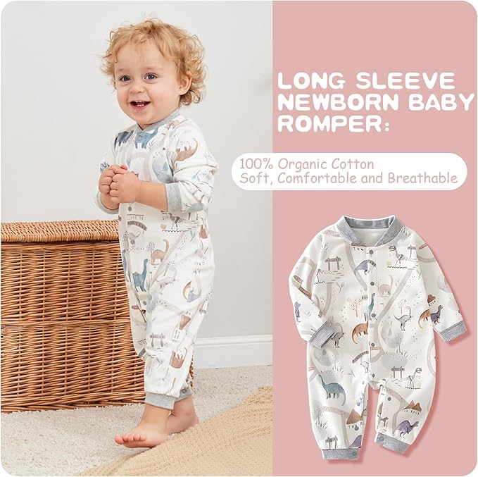 100% Organic Cotton Soft 3-24 Months Unisex Footless Newborn Baby Sleepers Pajamas Romper Boys Girls Long Sleeve