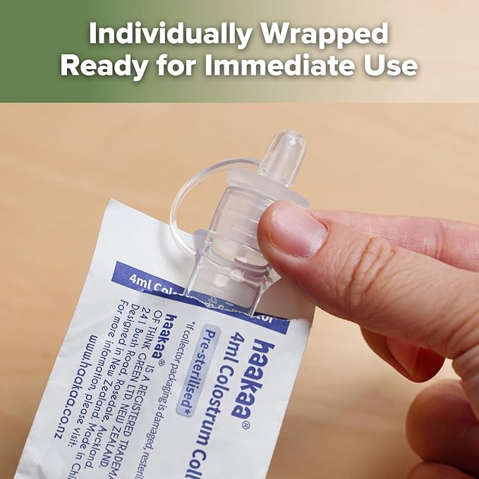 haakaa Colostrum Collector Syringes Set Colostrum Harvesting Kit Include 2 Storage Cases and 2 Cotton Cloth Wipes to Collect Store and Feed Colostrum, 0.1oz/4ml,12pcs