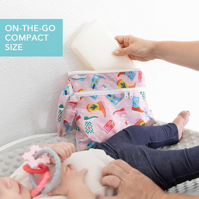 Bumkins Waterproof Wet Dry Clutch Bag for Baby, Travel, Swim Suit, Cloth Diapers, Pump Parts, Pool, Gym Clothes, Toiletry, Hook to Stroller, Pack for Daycare, Zip Bag, Packing Pouch, Cowgirl Boots