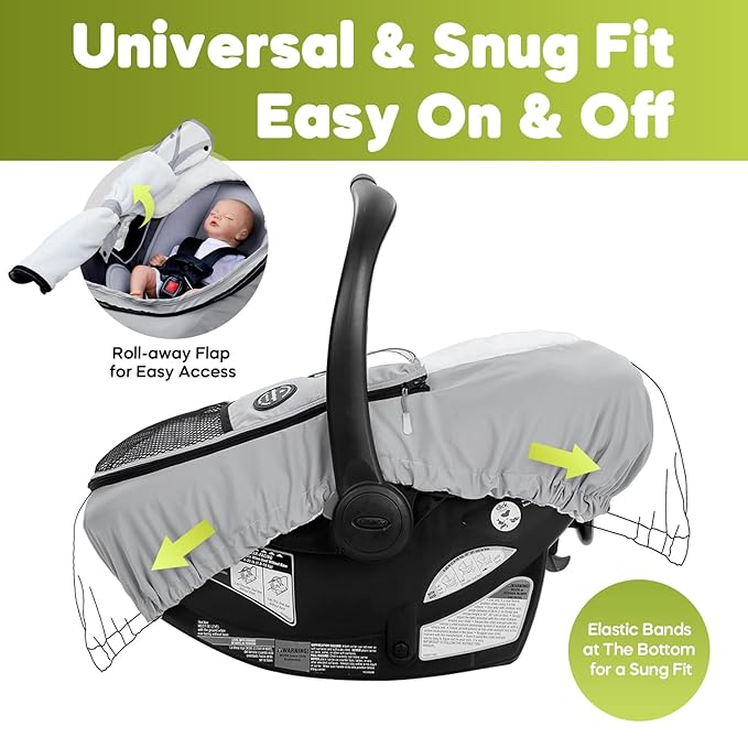 Mamatepe Winter Baby Car Seat Cover, Rain and Snow Repellent, Windproof Warm Fleece Breathable with U Shape Zipper for Newborn Car Seat, Universal for Infant Car Seat, Grey