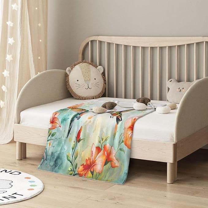 Baby Blanket Hummingbird Flower Watercolor for Boy Girl Newborn 30x40 Inch Toddler Infant Nursery Throw Blankets Double Layer Comfy Soft Plush Stroller Crib Quilt
