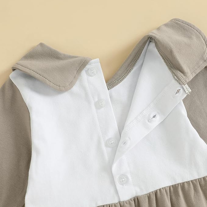 woshilaocai Baby Fall Outfit Boy Girl Plaid Embroidered Collar Romper Footie Infant Halloween Clothes