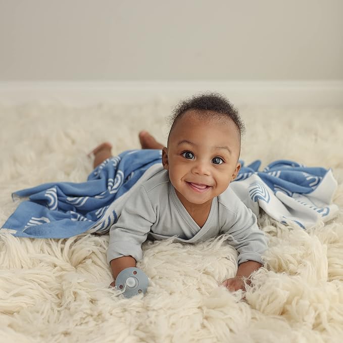 Baby Receiving Blanket Boys 100% Cotton Buttery Soft Cozy Receiving Swaddle Crib Stroller Blanket for Shower Gift Registry for Newborns, Infants, Toddlers (Rainbow - Blue)