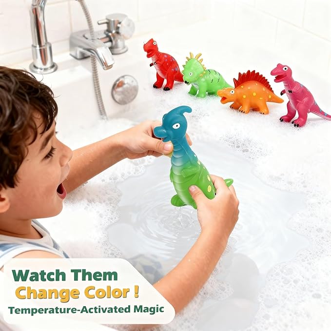 Color Changing Dinosaur Bath Toys: Mold Free No Hole Bathtub Toys - Kids Dinosaur Toys for 2 3 4 5 Year Old Boys Girls Toddler