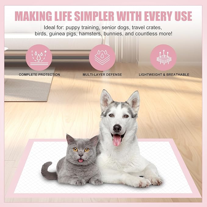40 Pcs Disposable Changing Pads,Disposable Puppy Pads,Puppy Training Pads,24" x 24" Dog Pee Pads,Super Absorbent Potty Pads,Leak Proof Pet Training Pads,for Puppies Cat Rabbits( Pink,Medium)