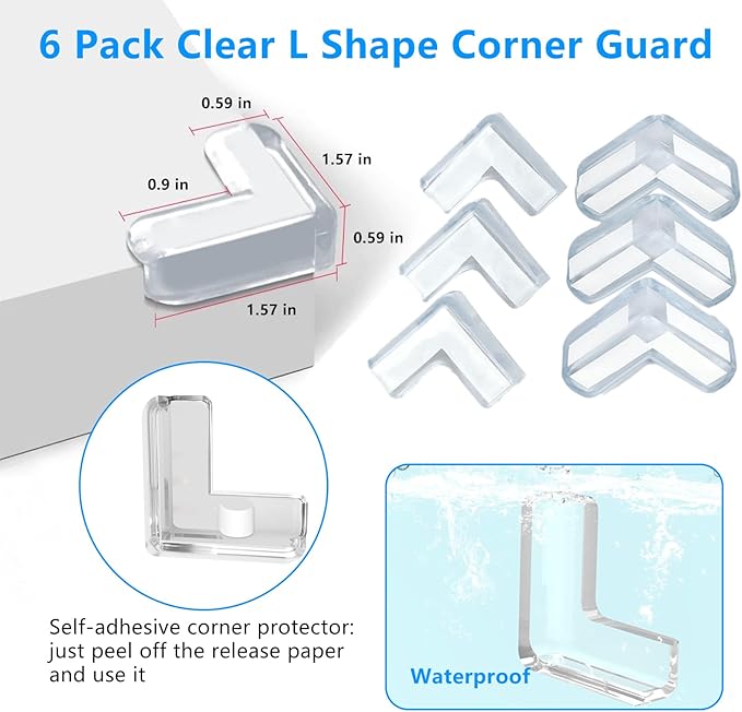 2 in x 16.4 ft,Clear Edge Protector Strip Sharp Edge Wrap Cover Tape with 6 Corners,Soft Corner Protectors Baby Proof, Furniture Corner Guard & Edge Safety, Edge Protector for Table and Fireplace