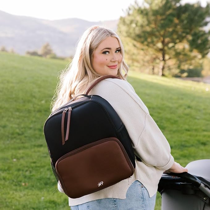 Freshly Picked Breast Pump Backpack, Wipeable Vegan Leather and Neoprene Breast Pump Bag, Fits Spectra S1 and S2, 3-Compartment, 8-Pocket