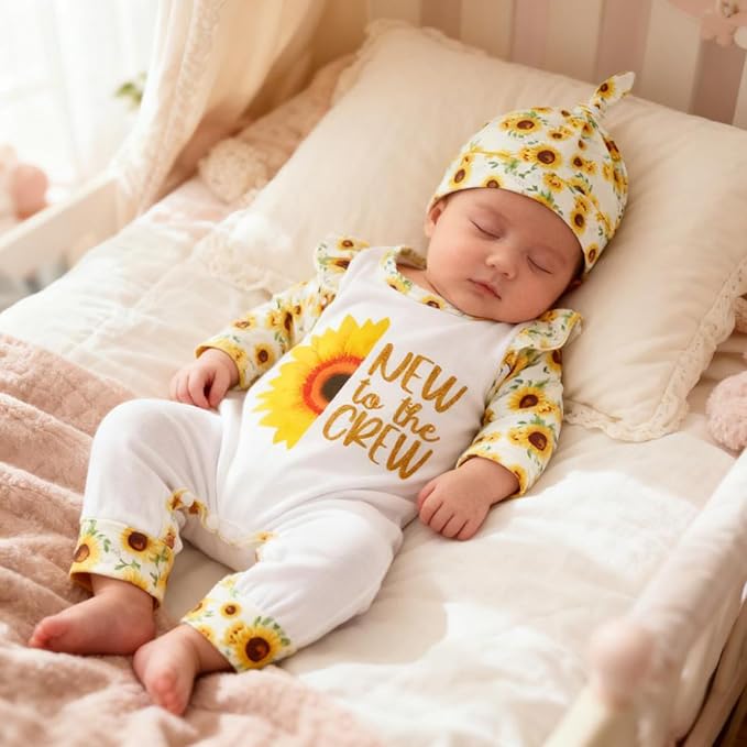 GRNSHTS Newborn Baby Girl Romper Infant Letter Print Jumpsuit Floral Bodysuit+Hat+Headband+Gloves Coming Home Clothes Outfits