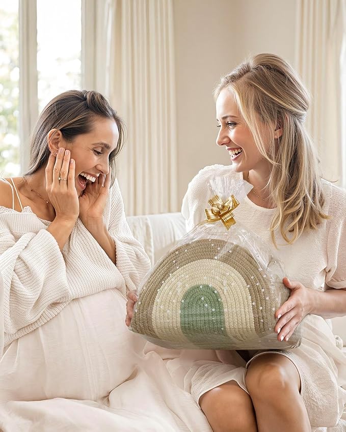 Blissful Diary Baby Diaper Caddy Organizer, Cotton Rope Diaper Caddy Basket, Large Storage Basket for Newborn Boys and Girls, Gift for Baby Shower List, Newborn Essentials, Natural Rainbow
