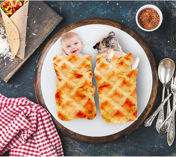 Waffle Blanket Baby for Boys Girls, Funny, Soft Flannel Swaddle for Birthday Gifts, Food Blanket for Newborn (36 inch, Yellow)
