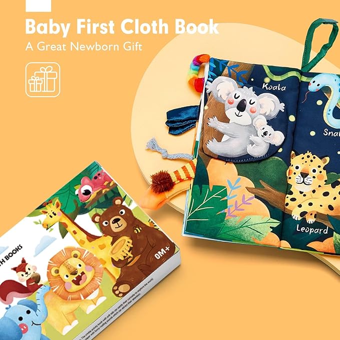 hahaland Baby Books 0-6 Months,Infant Tummy Time Toy Sensory Toys 6 to 12 Months Touch Feel Book Travel Toy Gifts for Boy Girl 0-3 Month Baby Shower Christmas Birthday Gifts Stocking Stuffers (Single)