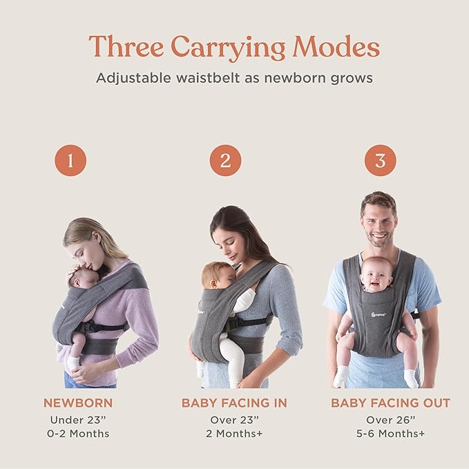 Ergobaby Embrace Baby Carrier Newborn to Toddler - Breathable Baby Carriers for Summer - Cozy Essentials (7-25 Pounds), Ponte Knit, Cream
