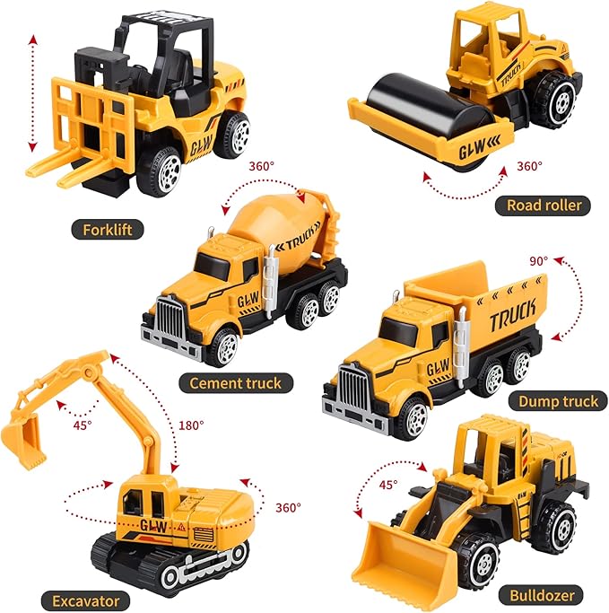 Kids Construction Toys, Construction Truck Toys Set w/Crane, Excavator, Forklift,Bulldozer,Dump Trucks,Cement Truck,Road Roller, Alloy Construction Vehicle Toys for 3 4 5 6 7 Years Old Boys Gifts