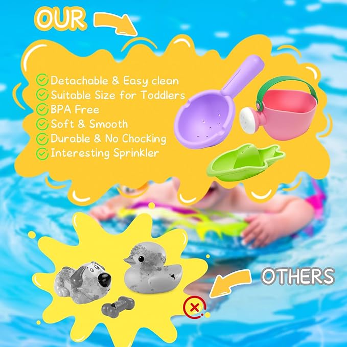 10PCS Baby Bath Toys for Kids Ages 1-3 Mold Free Water Toys for Toddlers 12+ Months Fun Bathtub Pool Beach Toys Safe Early Learning Water Table Toy for 2-6 Years Old Christmas Birthday Boys Girls Gift