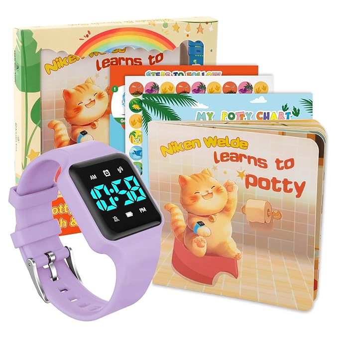 Toddler Potty Training Set – Potty Training Watch with Musical/Vibration Countdown Alerts, Fun Board Book, Progress Chart & Reward Stickers – Interactive Potty Training Kit for Kids Ages 2-6
