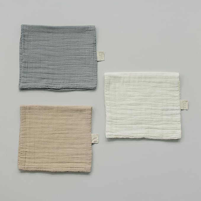 Mebie Baby Burp Cloths, Dusty Blue Print 3-Pack, Muslin Burp Cloth Set for Spit Up, Drool, and More, Boho Burp Cloths for Baby Boy and Girl, Baby Must Haves for Registry Lists and Gifts for Newborns