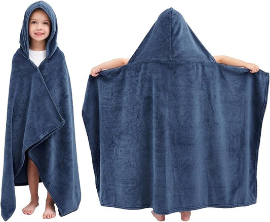 Hiturbo Kids Fleece Hooded Bath Towel: Soft Plush Pool Beach Towel Blanket - 50"x30" Toddler Towels Wrap for Boys Girls 3-12 Years (Navy)