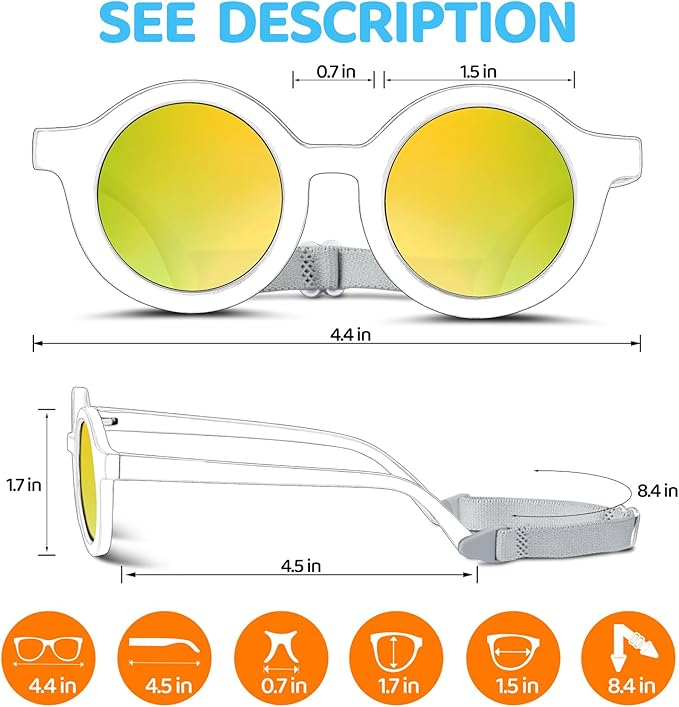RIVBOS Baby Wrap Polarized UV400 Sunglasses - Soft Frame with Secure Strap for Infant and Newborn (0-24 Months) RBK069
