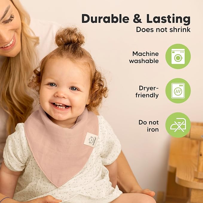 8-Pack Muslin Baby Bibs for Boys, Girls - Muslin Bandana Drool Bibs for Baby Girl & Boy, Drooling Newborn, Teething Toddler, Infant 0-36 Months, 100% Cotton Extra Absorbent & Soft (Dew)