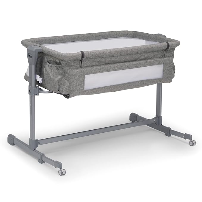 Delta Children Close2Me Bedside Baby Bassinet Sleeper with Breathable Mesh and Adjustable Heights - Lightweight Portable Crib, Grey