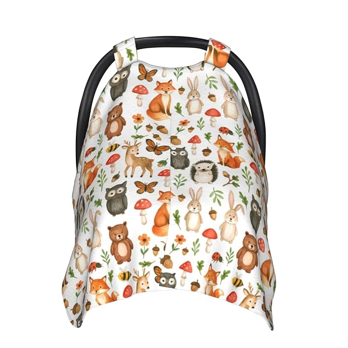 KiuLoam Woodland Animals Baby Car Seat Canopy, Nursing Cover for Mom Breastfeeding Scarf, Infant Car Seat Cover/Multiuse Baby Stroller Covers for Babies Boys Girls
