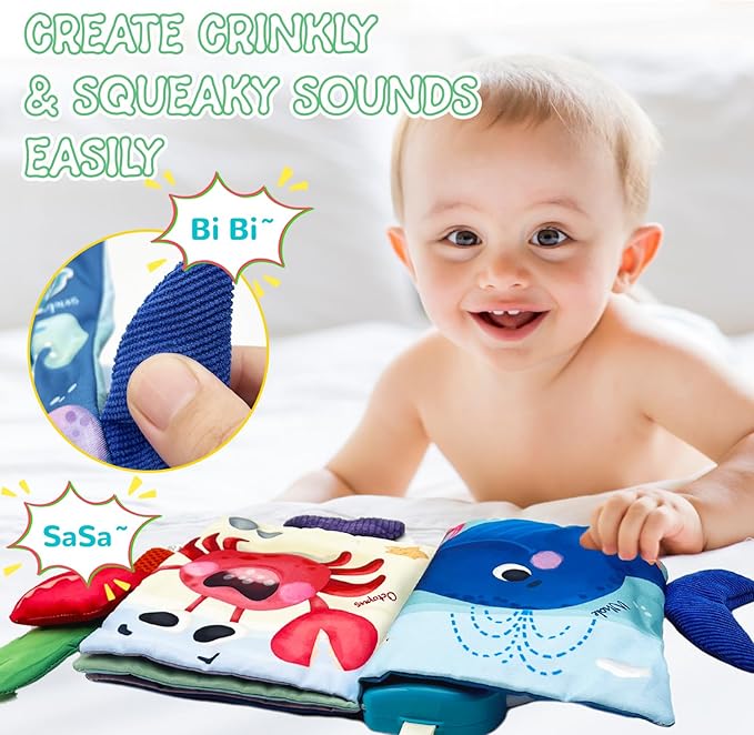 Baby Books Toys, Ocean Pals Touch and Feel Music Cloth Book for Infant Baby 6-12-18 Months, Early Learning Education Shower Easter Gifts for Boys Girls (Ocean Pals)