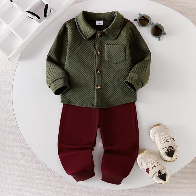 Toddler Boy Clothes Baby Outfits Fall Winter Long Sleeve Button Down Sweatshirt + Casual Pants 2pcs 18 Months - 5T