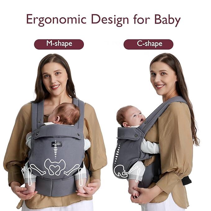 Momcozy Baby Carrier - Ergonomic, Cozy and Lightweight Carrier for 7-44lbs, Effortless to Put On, Ideal for Hands-Free Parenting, Enhanced Lumbar Support, Purehug for Infant to Toddler, Grey