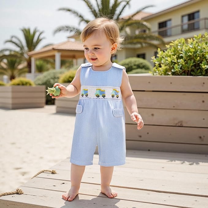 Baby Boy Summer Clothes Sleeveless Retro Plaid Romper Overalls Jumpsuit Shortalls Playsuit Outfits