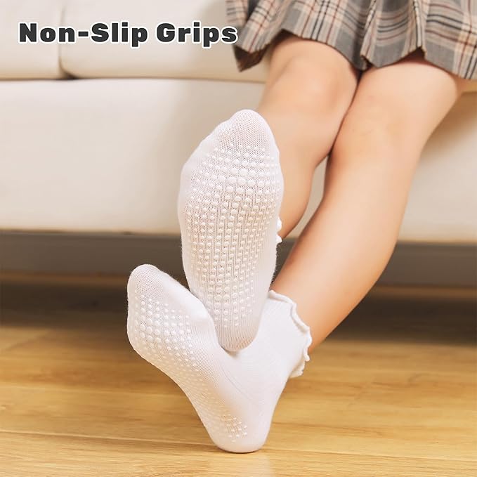 6 Pairs Toddler Ruffle Socks for Girls - Baby Grip Socks with Non-Slip, Cute Grippy Frilly Design
