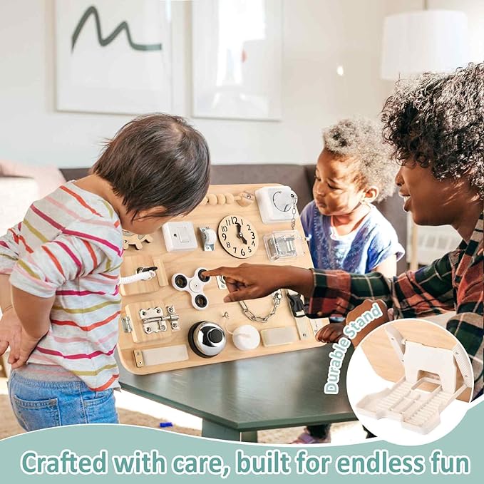 Potatomato Montessori Large Busy Board for 1 2 3 4 Year Old- Wooden Sensory Toys -Fidget Activity Board for Toddlers Boys and Girls- Motor Skills Gifts for ADHD & Autistic Children Kids