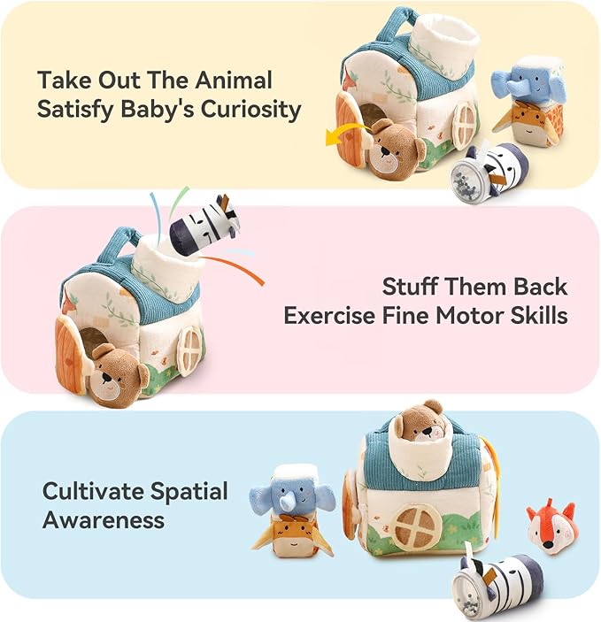 Youuys Baby Toys 6 -12 Months - Jungle Soft Stuffed Animal Set with Rattle, Crinkle Paper, Squeaker, Mirror - Toddlers Sensory Montessori Toy for 6 Month Old Babies, 1-3 Year Old Boy Girl Gifts