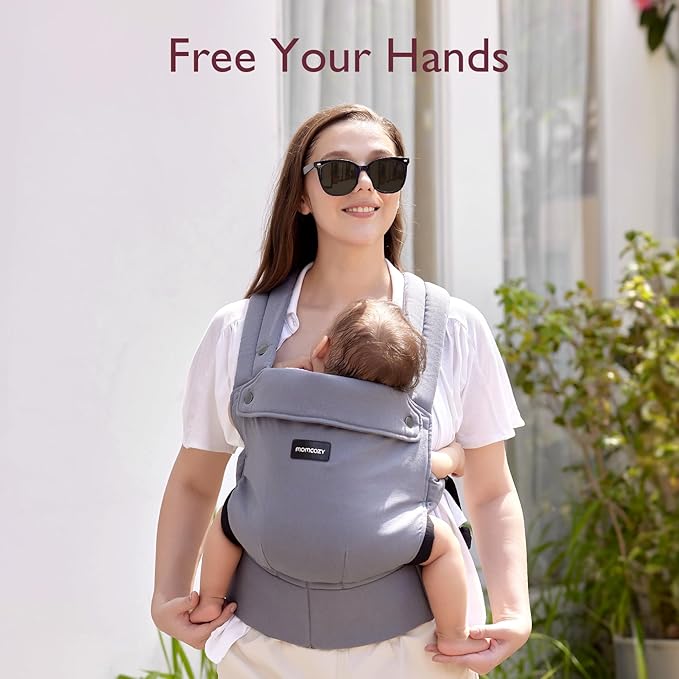 Momcozy Baby Carrier - Ergonomic, Cozy and Lightweight Carrier for 7-44lbs, Effortless to Put On, Ideal for Hands-Free Parenting, Enhanced Lumbar Support, Purehug for Infant to Toddler, Grey