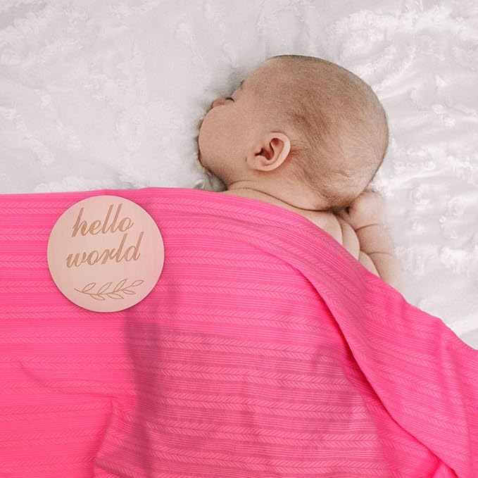 Newborn Receiving Blanket with Bow Hat Headband Wooden Card Set Wheat-Pattern Newborns Toddler Baby Boy Girl Nursery Swaddle Wrap