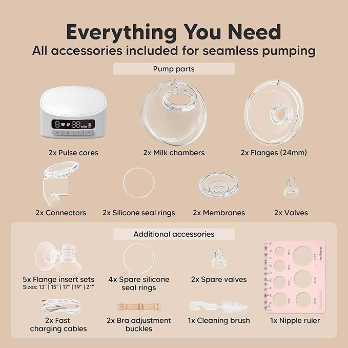 KeaBabies Hands Free Breast Pump Wearable, Portable - With Full Set Soft Silicone Flange Inserts, 3 Modes & 9 Strong Suction Levels, Pulse S10 Pro Quiet Double Electric Breastfeeding Pumps, 2-PK (Zen)