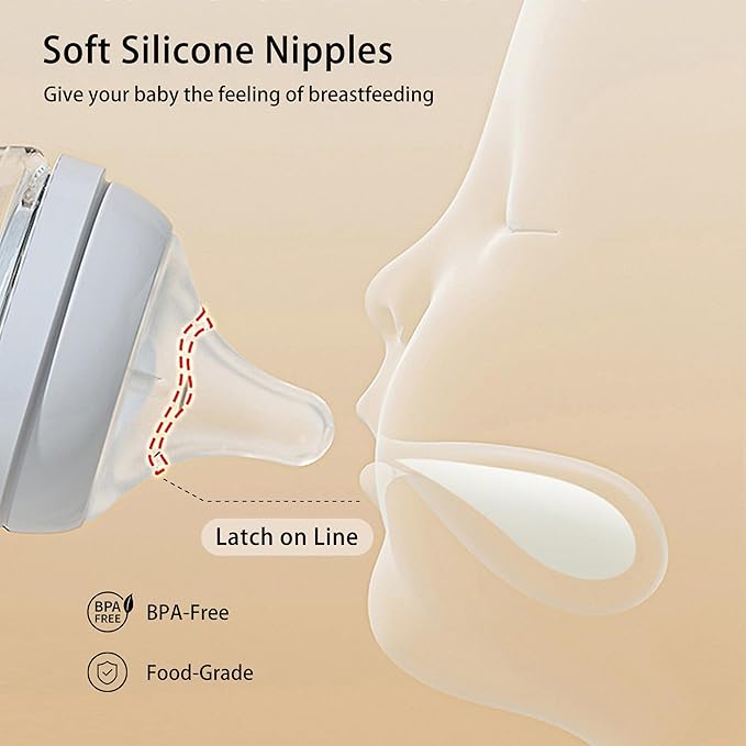 Natural Glass Baby Bottle Wide Neck, Newborn Anti-Colic Baby Bottle, Clear, 3oz(Pack of 2), Includes 2Pcs Slow Flow Nipple(SS), 0 Months+